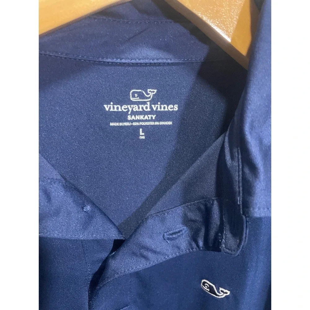 Vineyard Vines Polo Shirt Boys Large 16 Navy Blue Sankaty Performance Preppy Gol